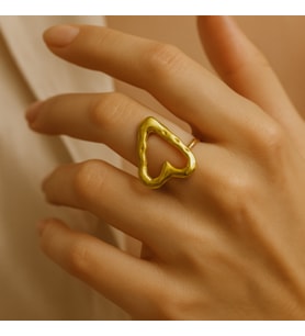 Kadın Gold Kalp Formlu Ayarlanabilir Çelik Yüzük
