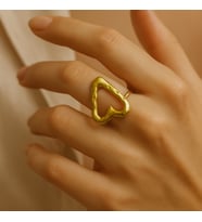 Kadın Gold Kalp Formlu Ayarlanabilir Çelik Yüzük