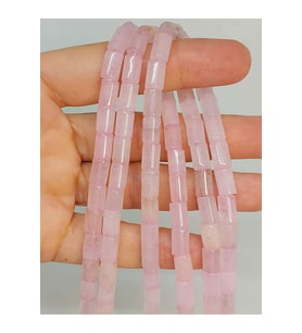 Bileklik Boy Pembe Kuvars Taşı Silindir Kesim 5.5x7.5mm Yarım Dizi (49306) (18CM UZUNLUĞUNDADIR)