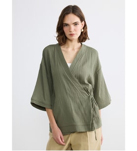 LCW Vision Haki Kruvaze Yaka Dokulu Kadın Kimono