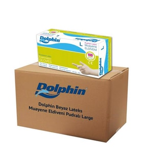 Dolphin Tek Kullanımlık Lateks Beyaz Pudralı Large Muayne Eldiveni - 20 Adet 100'lü Paket / Koli