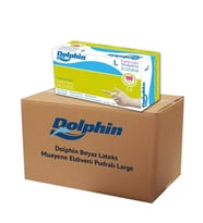 Dolphin Tek Kullanımlık Lateks Beyaz Pudralı Large Muayne Eldiveni - 20 Adet 100'lü Paket / Koli