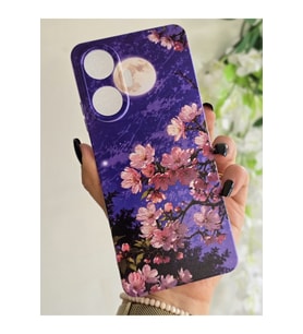 Realme C55 Uyumlu Sanatsal Manzaralı Pembe Çiçekler Desenli Şeffaf Telefon Kılıfı