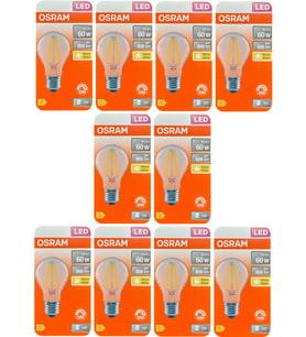 (10 Adet) Osram 6,5W (60W) 2700K (Sarı Işık) Dim Edilebilir E27 Duylu (Kalın Duy) Led Şeffaf Ampul