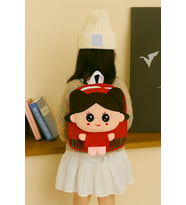 Sevimli Kız Mini Peluş Çanta, Ayarlanabilir Çocuk Sırt Çantası Askılı, Astarlı, Fermuarlı, 30 cm (Kırmızı)