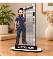 Kişiye Özel Asansör Ustası Karikatürlü 18 cm MDF Masaüstü Biblo - Asansör Ustası Hediyesi Yeni İş ve Meslek Hediyesi