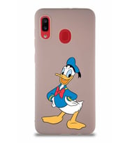 Samsung Galaxy A30 Soft Premier Kapak Donald Duck-C Tasarımlı Silikon Kılıf - Pudra (Şeffaf)
