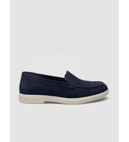MonaMae %100 Hakiki Deri Lacivert Süet Kadın Loafer