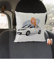 BK Gift Kişiye Özel Plakalı Kadın Renault Zoe Karikatürlü Kare Araç Koltuk Yastığı-1