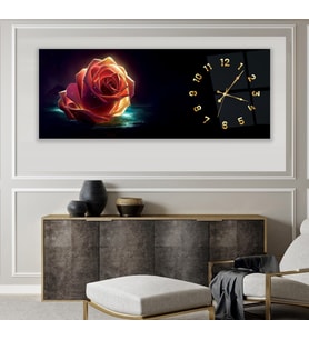 Saatli Neon Gül Cam Tablo