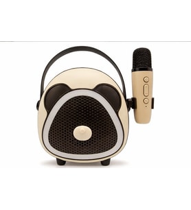 Çocuklara Özel Retro Tasarımlı Bluetooth Karaoke Mikrofon ve Ahşap Tripodlu –Koyu Kahverengi (Ekru)
