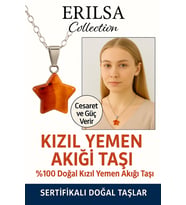 Sertifikalı Yıldız Kesim Kızıl Yemen Akiği Kolye – Nazar ve Stres Karşıtı Doğal Taş (Çok Renkli)