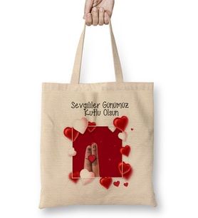 Sevgililer Günü Sevgiliye Hediye 076 Bez Çanta Uzun Saplı