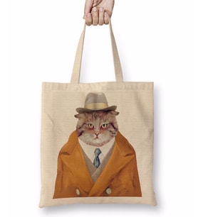 Şişman Süslü Cats Kedi Bez Çanta Uzun Saplı