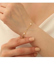 925 Ayar Gümüş Creamrose Tatlısu İncisi Bileklik-5.35mm (Gold)
