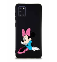 Samsung Galaxy A31 Soft Premier Kapak Minnie Mouse-E Tasarımlı Silikon Kılıf - Siyah (Şeffaf)