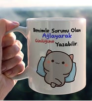 Benimle Sorunu Olan Ağlayarak Günlüğüne Yazabilir Porselen Kupa Bardak