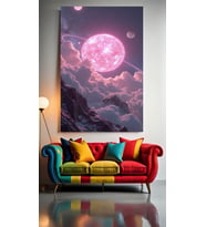 PEMBE PARLAK DOLUNAY 1 Ev Duvar Salon Güzellik Salonu Ofis Dükkan Dekarasyon Kanvas Tablo (Çok Renkli)