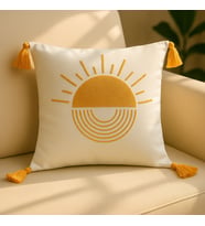 Comfort Punch Desenli Kırlent Kılıfı Kare Dekoratif Bohem Nakışlı Koltuk Yastık Kılıfı panç (Sarı)
