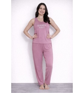 Kadın 20604 Kolsuz % 100 Pamuk Pijama Takımı