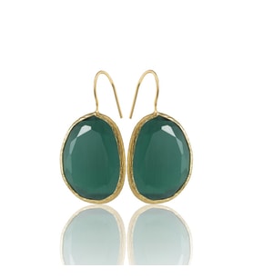 Kadir Jewellery 22 Ayar Altın Kaplama Fosil Taşlı Küpe -El İşçiliği Ve Hipoalerjenik Küpe (K.Yeşil)