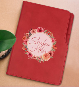 BK Gift Kişiye Özel Çiçek Tasarımlı Kırmızı Termo Deri Not Defteri 15x21cm-12