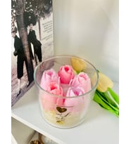 Real Love Pembe Laleler Dekoratif Kokulu Mum/ Pink Tulips Handmade Scented Candle