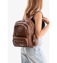 Suni Deri Kadın Sırt Çantası 38*28 Cm Mega Bag Günlük Kullanıma Uygun Çok Cepli İçi Astarlı (Taba)