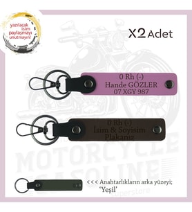 Motosiklet Aşıklarına, İsim Plaka ve 0 Rh (-) Kan Grubu Acil Durum Anahtarlığı, K Kahve-Pembe-Ysl (Çok Renkli)