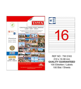 TANEX 2163 LASER ETİKET 210x16.38mm 2x100 200 ADET