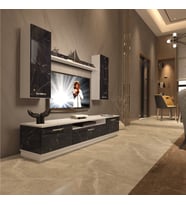 Decoraktiv Trio 5D Mdf Tv Ünitesi Tv Sehpası - Beyaz Siyah Mermer (Beyaz - Siyah Mermer)