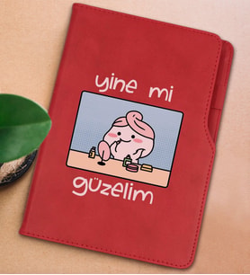 BK Gift Yine Mi Güzelim Tasarımlı Kırmızı Termo Deri Not Defteri 15x21cm-1