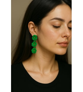 Green Love Yeşil Sallantılı El Yapımı Tasarım Çiçek Küpe