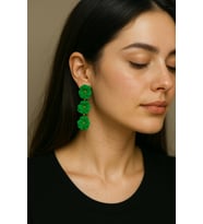 Green Love Yeşil Sallantılı El Yapımı Tasarım Çiçek Küpe