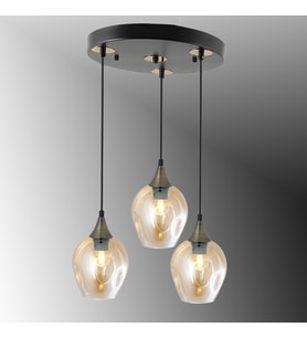 TT606-3Y-SY-ESK TT Aydınlatma Mat Siyah - Eskitme 3 lü Basık Camlı Yuvarlak Avize