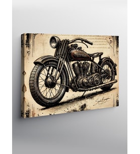 Kanvas Tablo Retro Motosiklet Çizimi