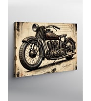 Kanvas Tablo Retro Motosiklet Çizimi
