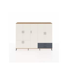 Arges Dolap 12 Raflı 2 Çekmeceli 7 Kapaklı 220x30x163 Çam-Aytaşı/Antrasit