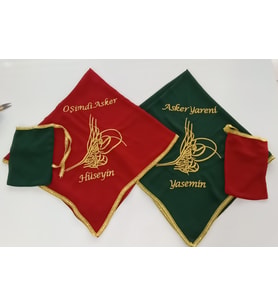 İkili O Şimdi Asker  ve Asker Yareni Gold Nakış İşlemeli Kına - Asker Omuz Şalı Atkı İsme Özel