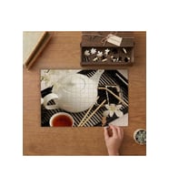 Japon Çayı- Beyaz Çiçekler Tasarımı 240 parça Ahşap Puzzle Ahşap Kutuda MP00356