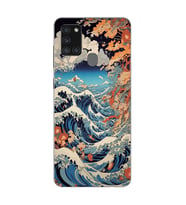 Samsung Galaxy A21S Uyumlu Kanagawa Dalga Desenli Şeffaf Telefon Kılıfı