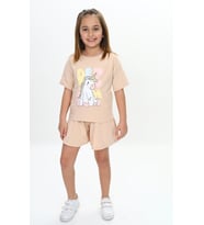 Toontoy Kız Çocuk Ponny Baskılı Şortlu Takım (Bej)