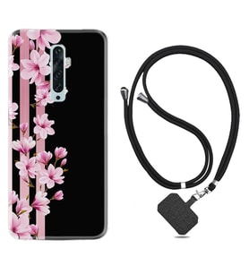 Oppo Reno 2Z 4 Lite 4 Pro 5 6 7 A31 Kılıf Boyun Askılı Silikon Pink Flowers 3 1393