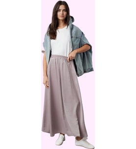 Kadın Yazlık Maxi Etek; Renk Saten Dokuma Kemerli Relaxed Fit Günlük Kullanım Modern Tasarım