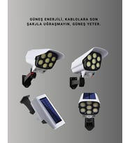 Güneş Enerjili Led Lamba + Güvenlik Kamerası Görünümlü– 5-8 M Hareket Algılamalı, Beyaz Işık