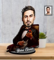 Kişiye Özel Babalar Günü Godfather Baba Karikatürlü İki Katmanlı Ahşap Biblo Model-5-Eco