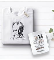 BK Gift Kişiye Özel Öğretmenler Günü Tasarımlı Kupa Bardak ve Atatürk Baskılı Tişört Hediye Seti- 2-18, Öğretmene Hediye, Öğretmenler Günü, 100. Yıl Hediyesi