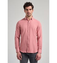 Pembe Kısalabilir Kol Düz Gabardin Düğmeli Yaka Cepsiz Casual Slim Fit Gömlek 1004250124_965