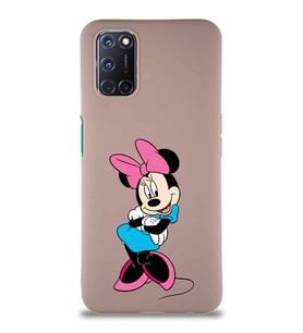 Oppo A52 Soft Premier Kapak Minnie Mouse-D Tasarımlı Silikon Kılıf - Pudra (Şeffaf)