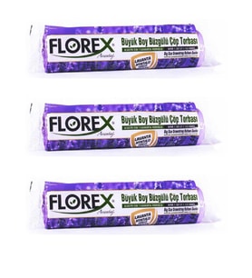 Florex 60 Litre Büzgülü Lavanta Kokulu Çöp Torbası Poşeti / 65 x 70 Cm. - 10 Adetlik 3 Rulo (Mor)